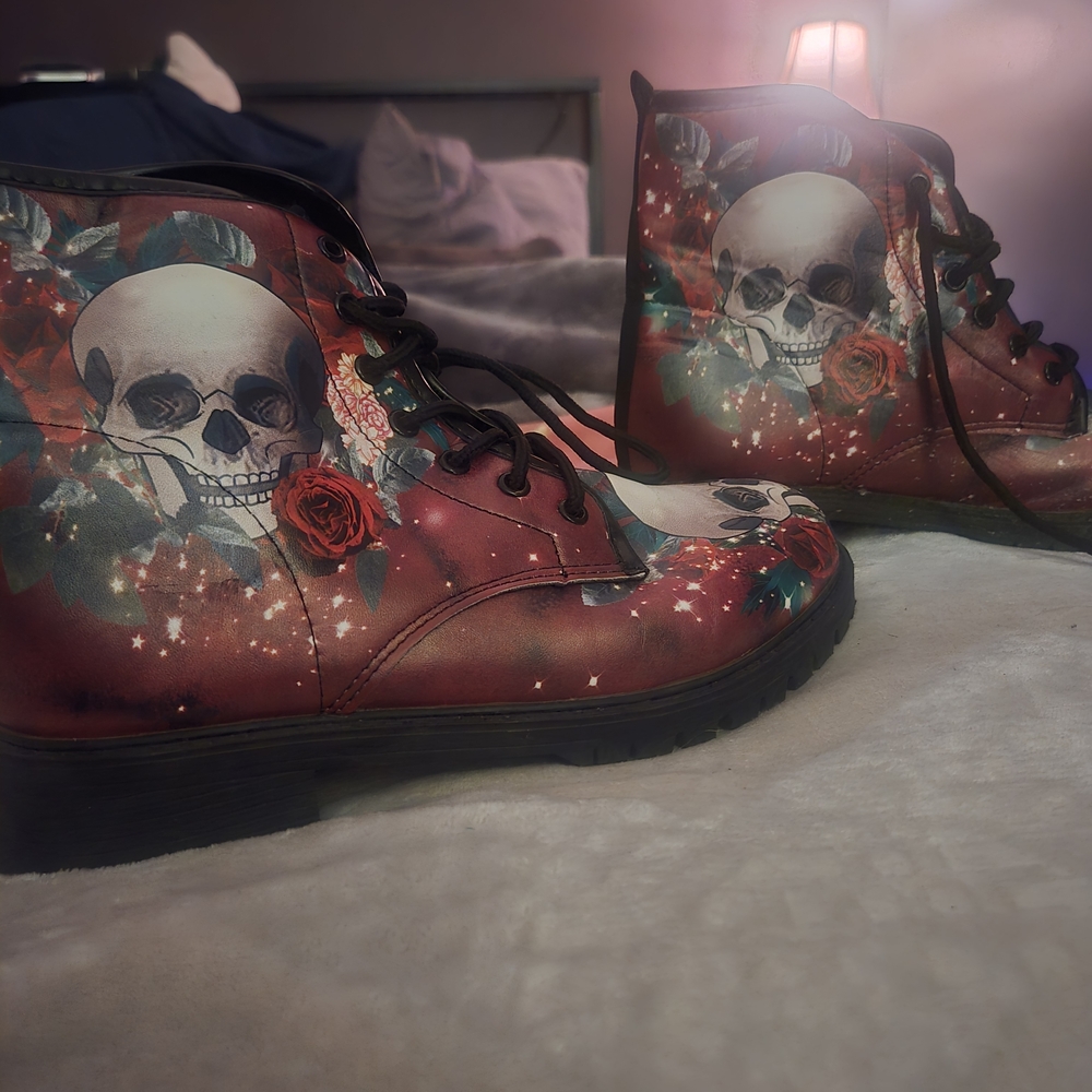 Skull and Rose Combat Boots